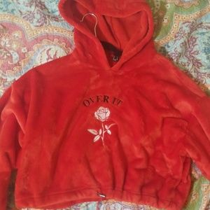 Red Furry Crop Sweater